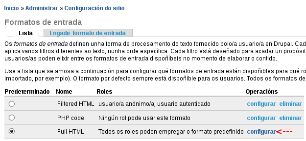 Configurar formato de entrada