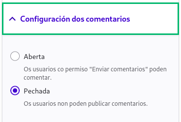 Configuración dos comentarios