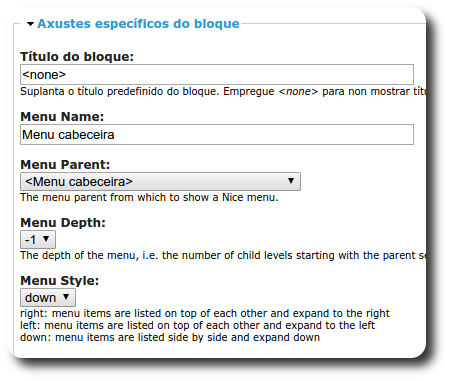 Configuración do bloque nice menu