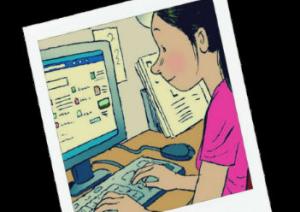 Imaxe dunha moza utilizando un computador
