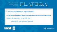 Prazas dispoñibles no curso  G2101028  Competencia dixital para a aprendizaxe autónoma de linguas 